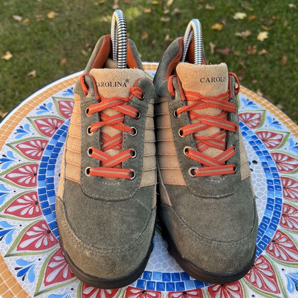 Vintage Carolina Womens Sz 7M Steel Toe Work Safety Shoes Leather Orange Green